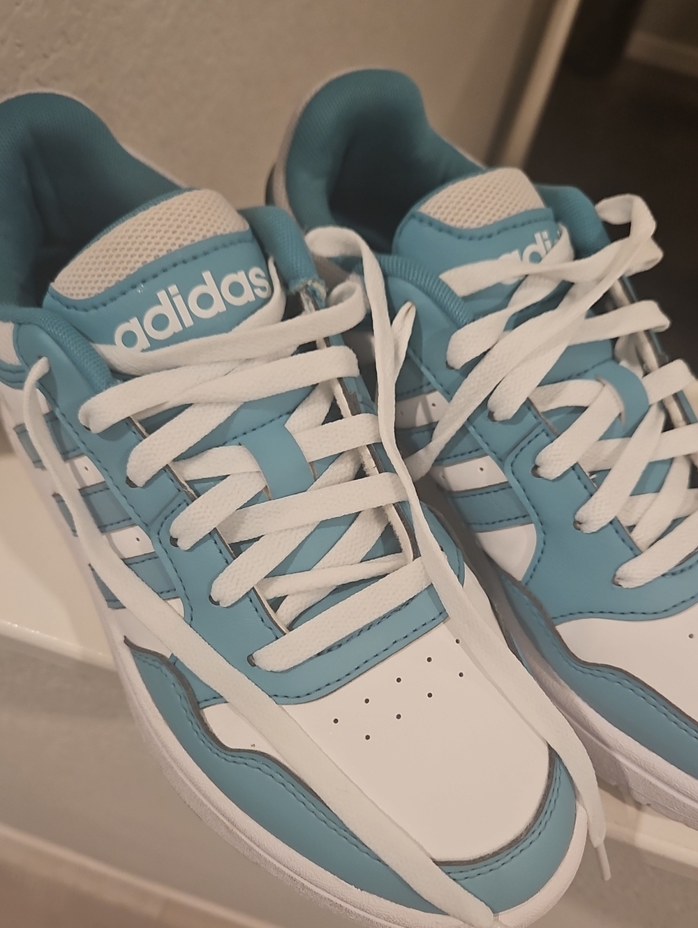 adidas Ladies Light Blue & White Low-Top Sneakers